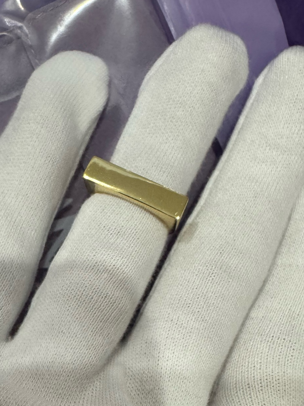 Melinda Maria Polished Gold Modern Rectangular Ring